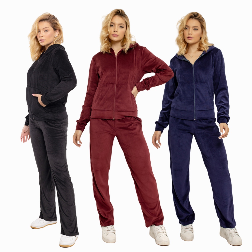 HZ 01# Conjunto Feminino De Veludo Plush Blusa e Calca CON-001 em Oferta na Shopee