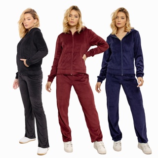 HZ 01# Conjunto Feminino De Veludo Plush Blusa e Calca CON-001 em Oferta na Shopee