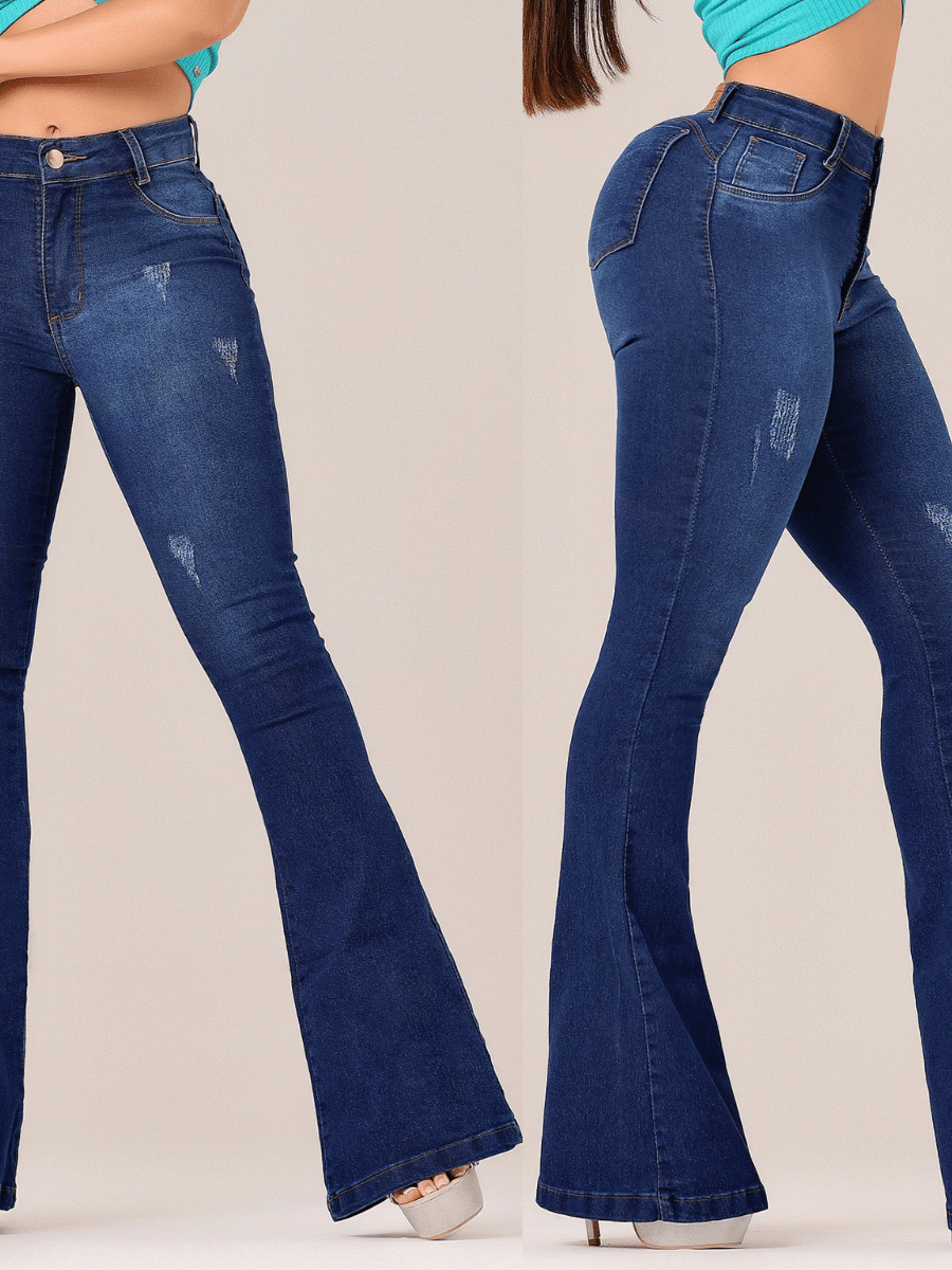Calça Flare Jeans Feminino Cos Alto Elastano Calça Jeans feminina Flaer Cintura Alta Levanta Bumbum em Oferta na Shopee