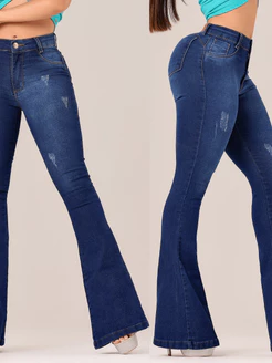 Calça Flare Jeans Feminino Cos Alto Elastano Calça Jeans feminina Flaer Cintura Alta Levanta Bumbum
