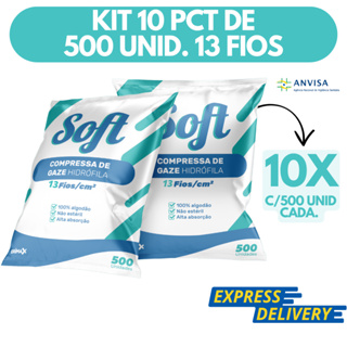 Kit 10 Compressa De Gaze 500 Unidades 13 Fios Soft Hidrófila Gazes Descartável Anvisa 5000 Unidades em Oferta na Shopee