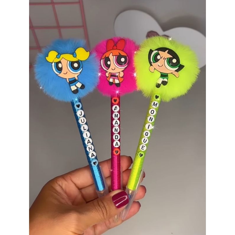 Canetas Meninas Super Poderosas Lindinha Docinho e Florzinha Tendência de volta às aulas  e Canetas Fofas