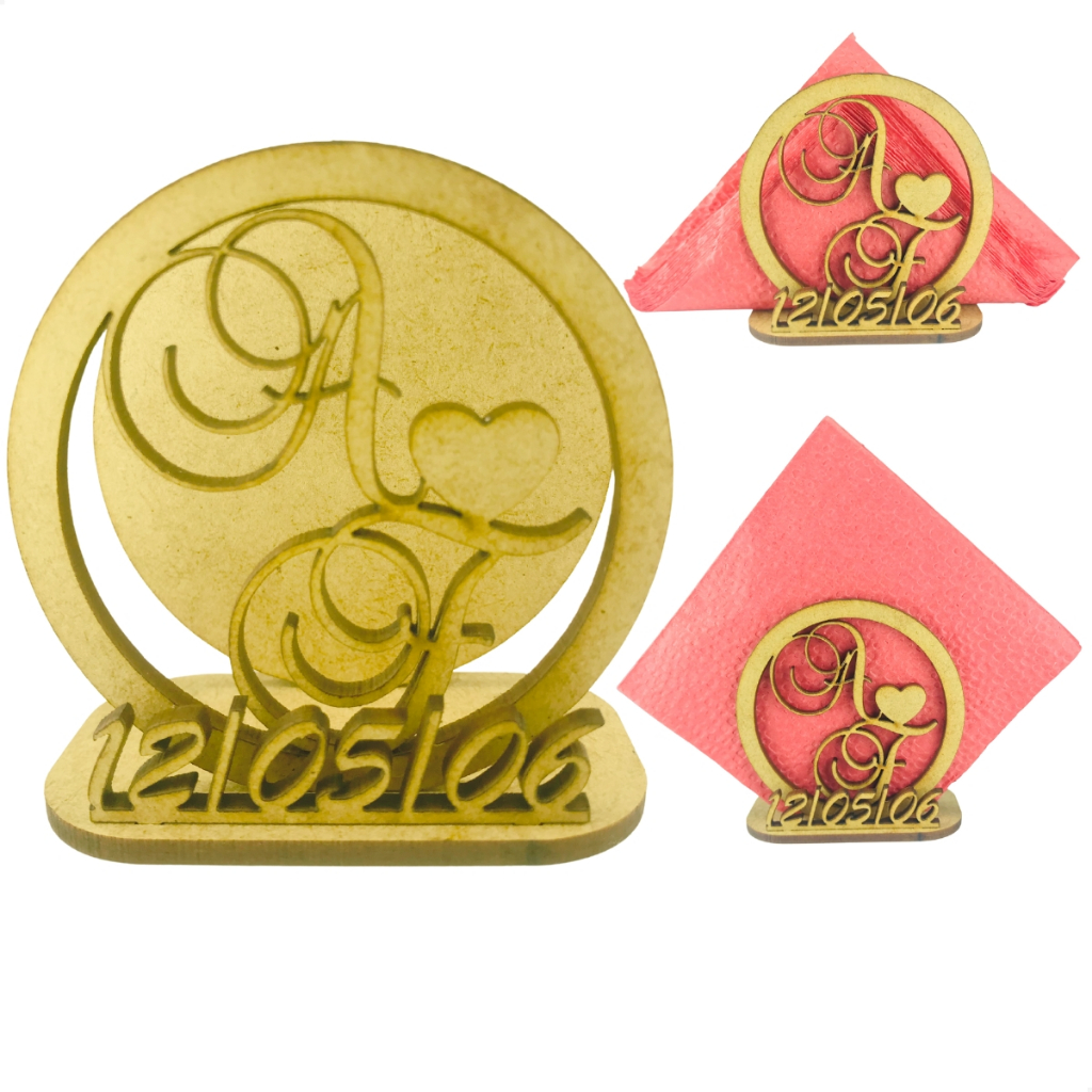Kit 15 Porta Guardanapo mdf Personalizado Noivado Iniciais Noivo Noiva e Data do Casamento