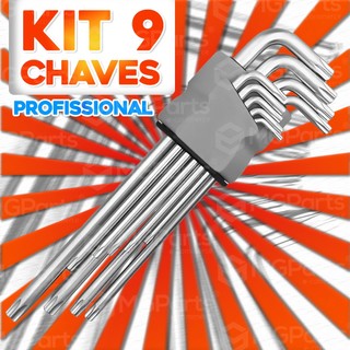 Jogo de Chave Torx 9 Peças Profissional em L com Guia Aço Cromo-Vanádio T10 a T50 Resistente Kit
