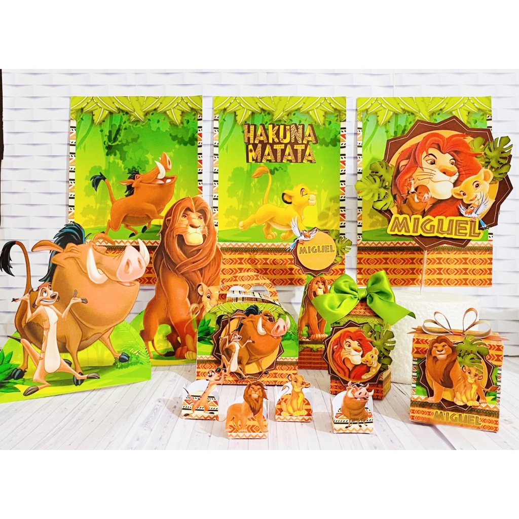 Kit Lembrancinhas Personalizado Tema Rei Leão - Caixinhas e Topo de Bolo para Festa Infantil