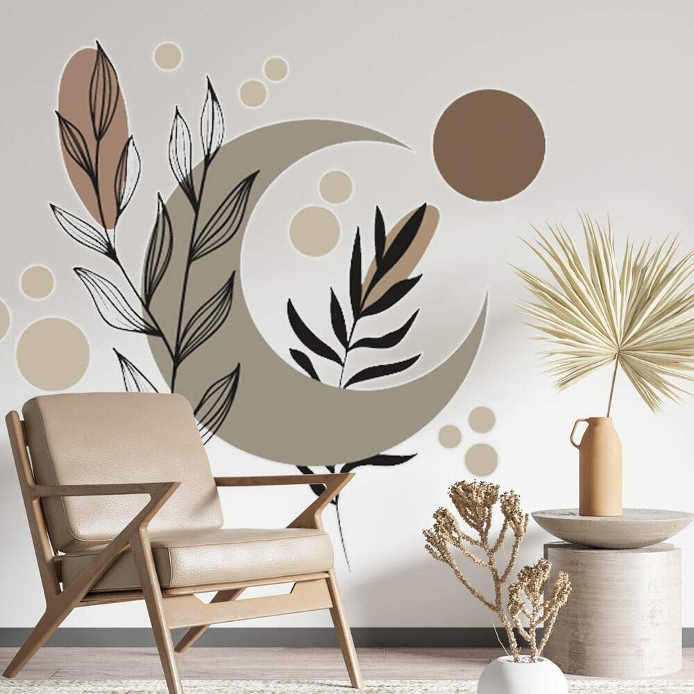 Adesivo de Parede Folhas e Lua Contemporâneo