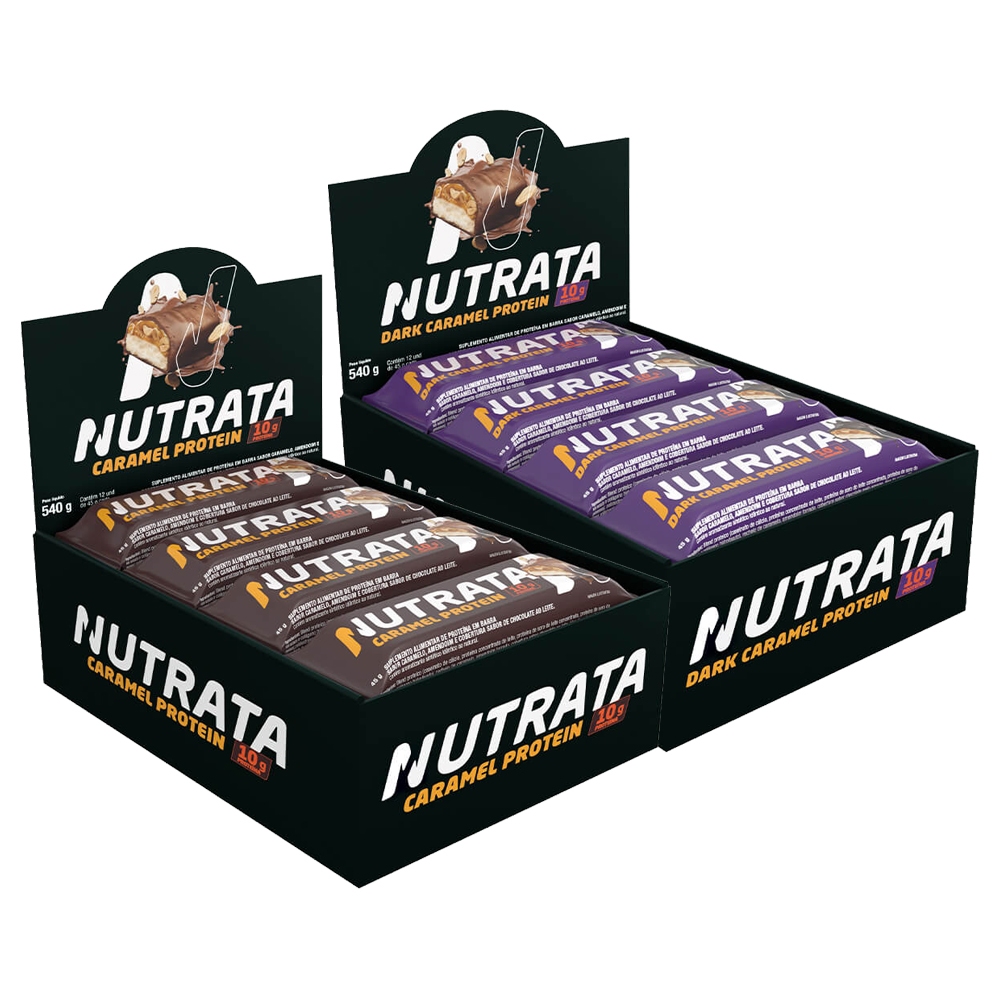 2x Barra de Proteína Caramel Protein - Caixa com 12 Unidades de 45g cada - Nutrata - Food & Beverages