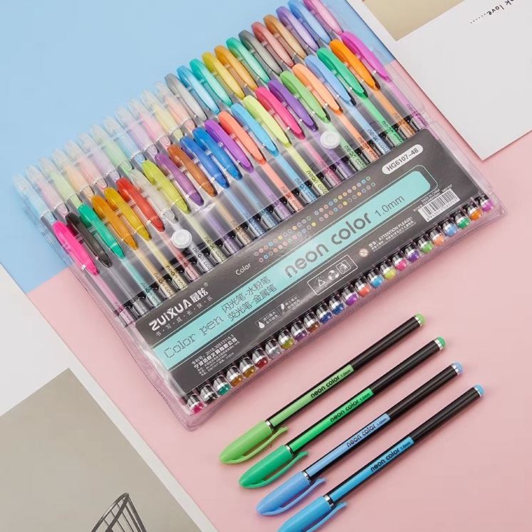 Kit Com 12/24/36/48/60 Cores Caneta de Gel Colorido Glitter em Oferta na Shopee