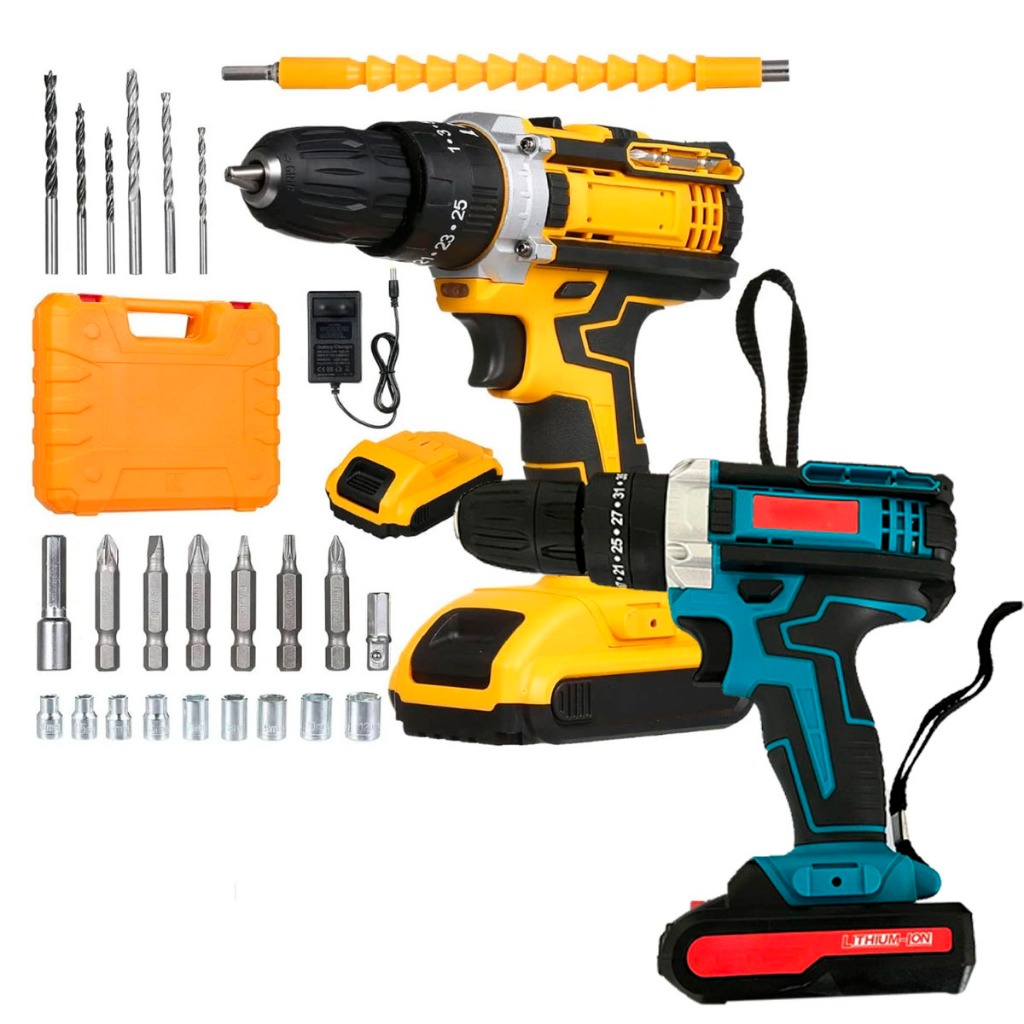 Parafusadeira Furadeira 12V 18v 21v 26V 36V 48V 2 Baterias Com Maleta Completo