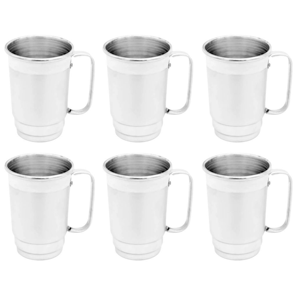 Kit Cerveja 6 Canecas Escovada Borda Polida 350 ml Aluminio