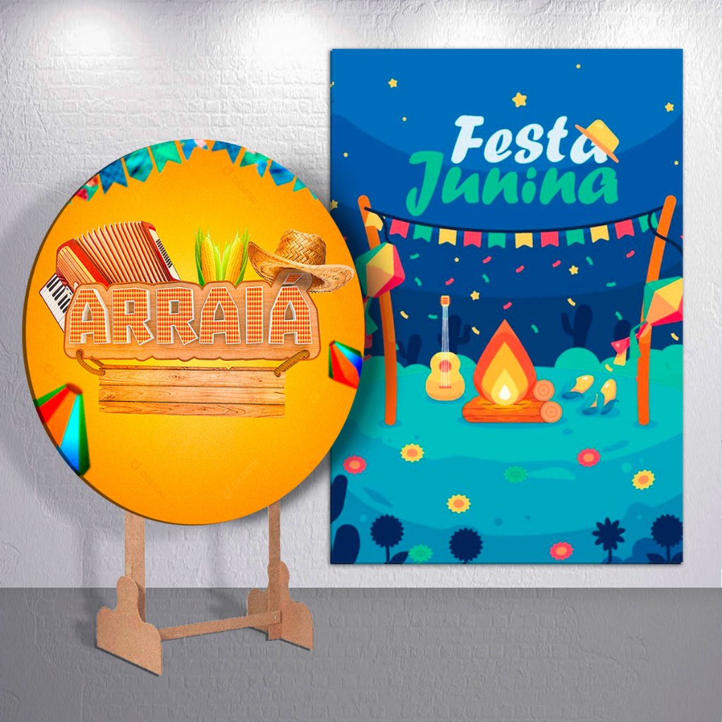 Painel Com Trio Cilindro Decoração Festa Caipira Junina Kit ou Capas Avulsas Arraial