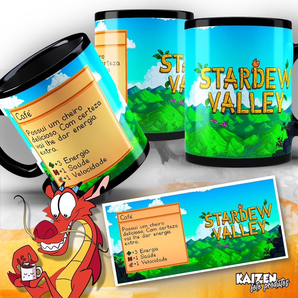 Caneca Preta - Stardew Valley Café / Chá / Chocolate Quente - Jogo RPG - Cerâmica