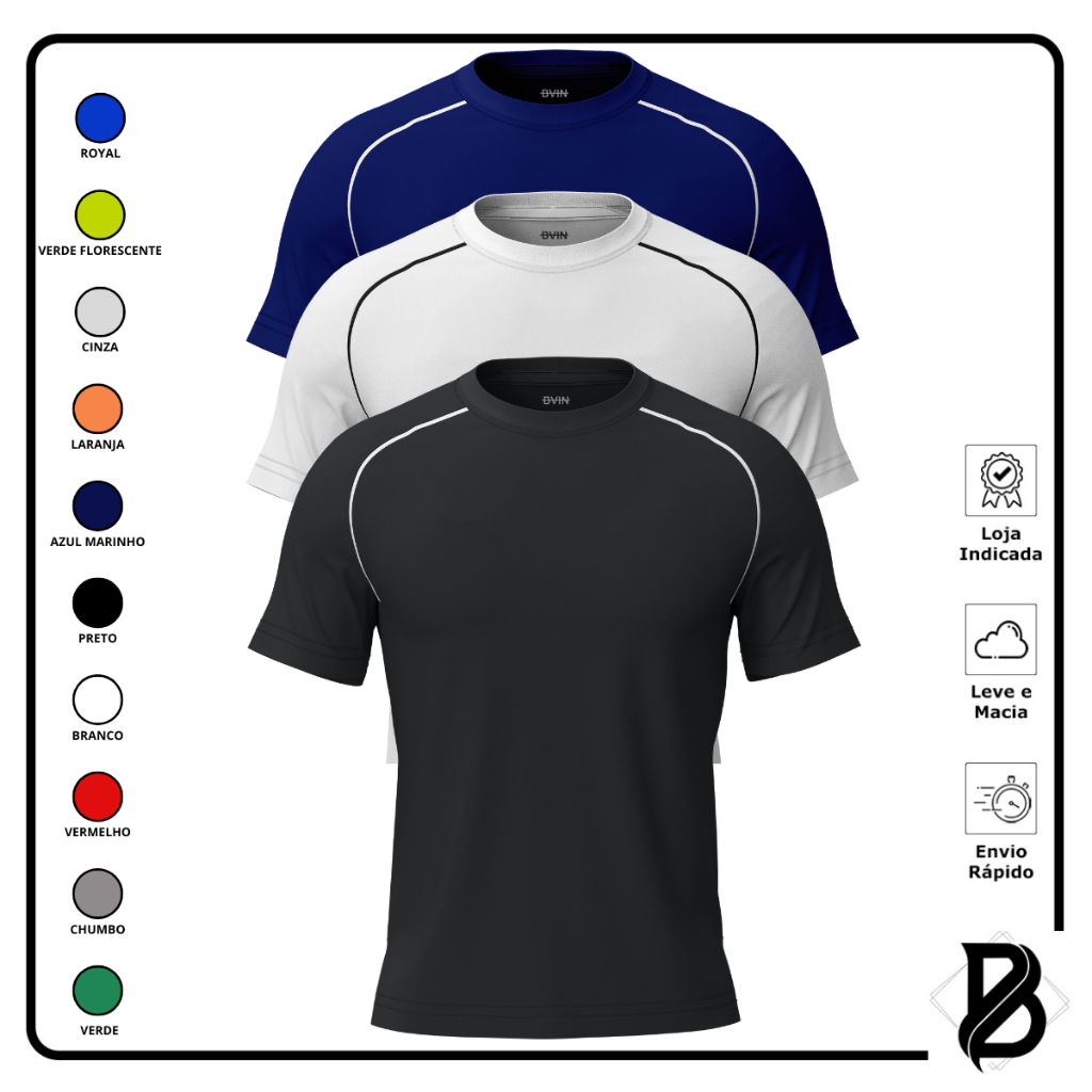 KIT ATÉ 3 Camisetas Dry Fit Masculina Academia | Fitness Lisa Confortável em Oferta na Shopee