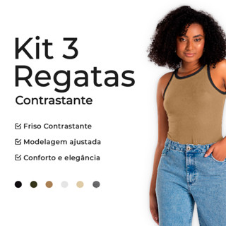 Kit 3 Regatas Feminina Friso Contrastante em Oferta na Shopee