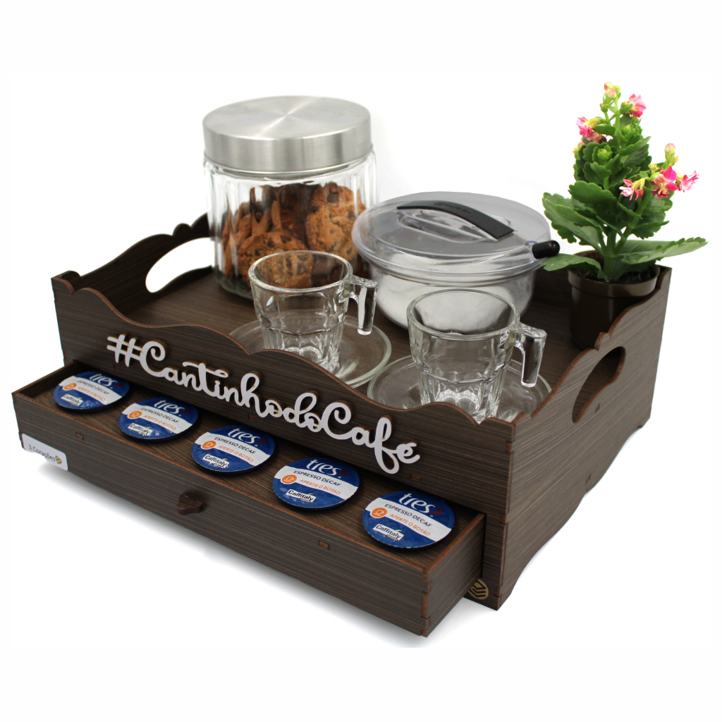 Bandeja Porta Cápsulas Três Corações Amadeirada Cantinho Do Café Mdf Decoração em Oferta na Shopee