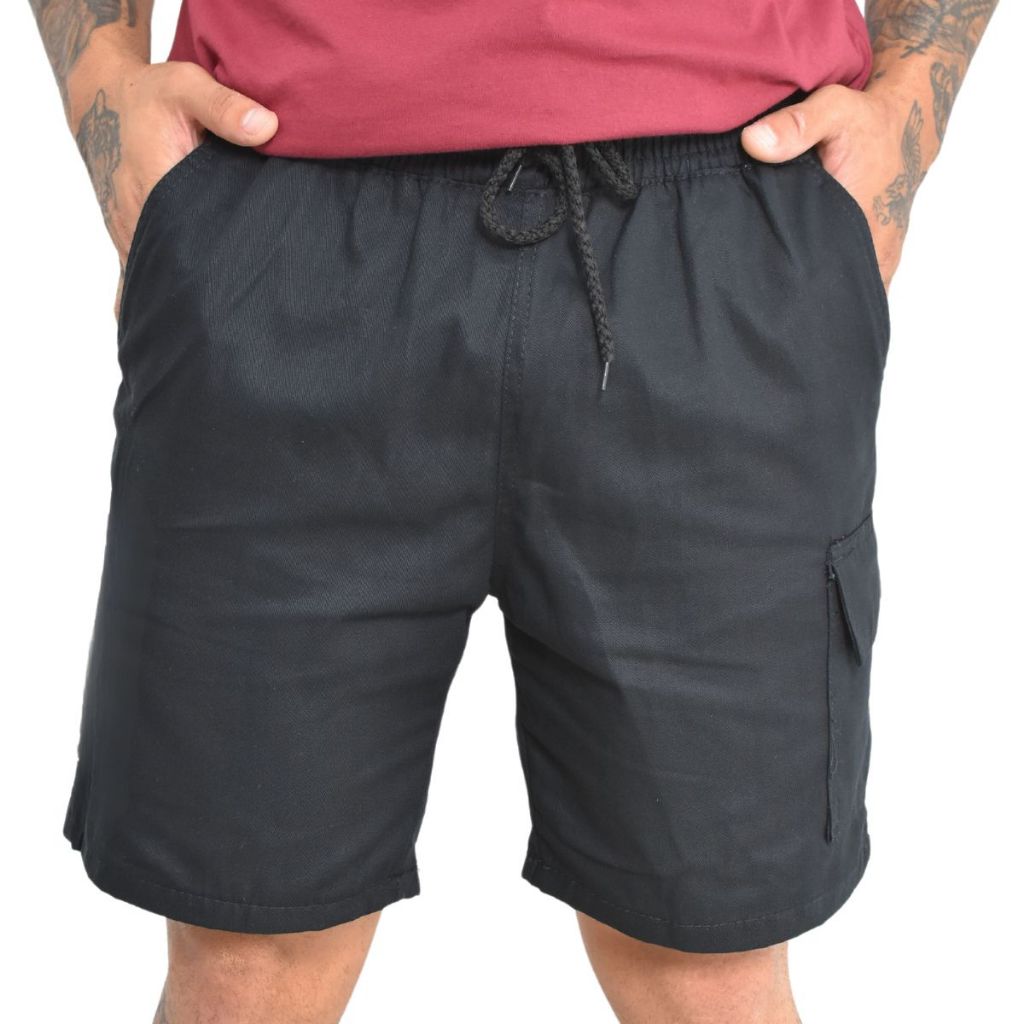 Bermuda Masculina Brin Elástico Cargo Bermudas Masculinas Cordão Na Cintura