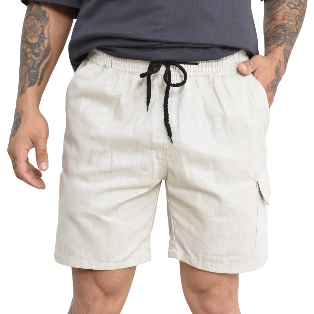 Bermuda Masculina Brin Elástico Cargo Bermudas Masculinas Cordão Na Cintura