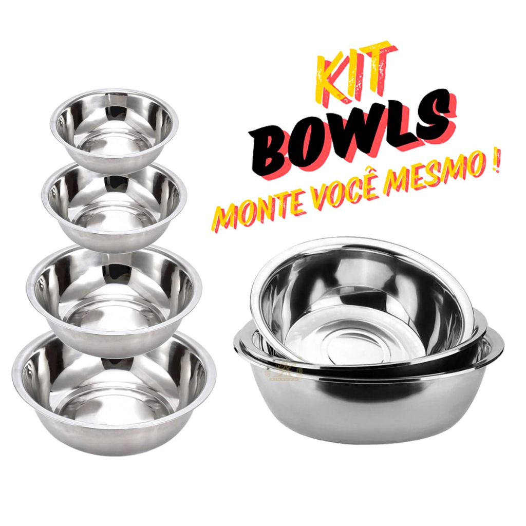 Kit Tigela bowl inox culinário multiuso profissional cozinha 15cm 17cm 19cm 21cm bacia em Oferta na Shopee