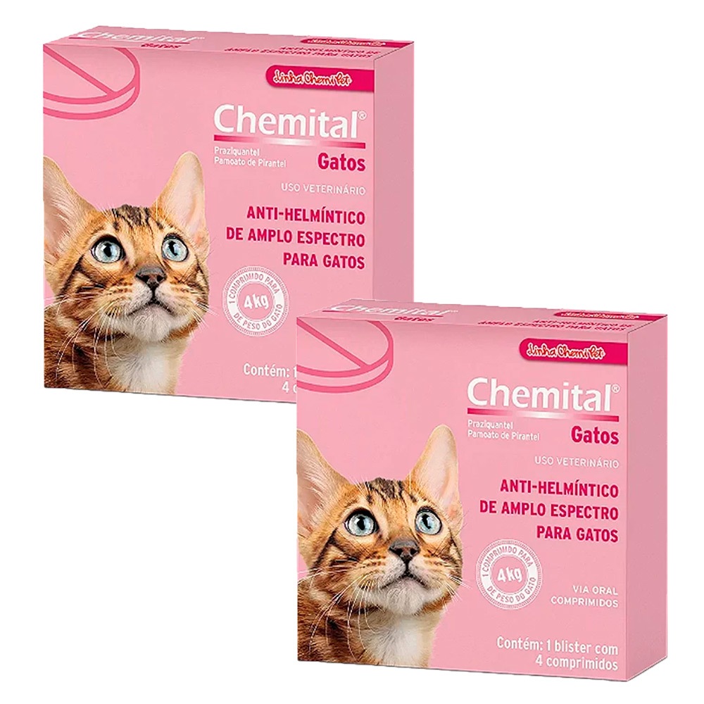 Kit 2 un. Vermífugo Chemital Para Gatos Chemitec 4 Comprimidos em Oferta na Shopee