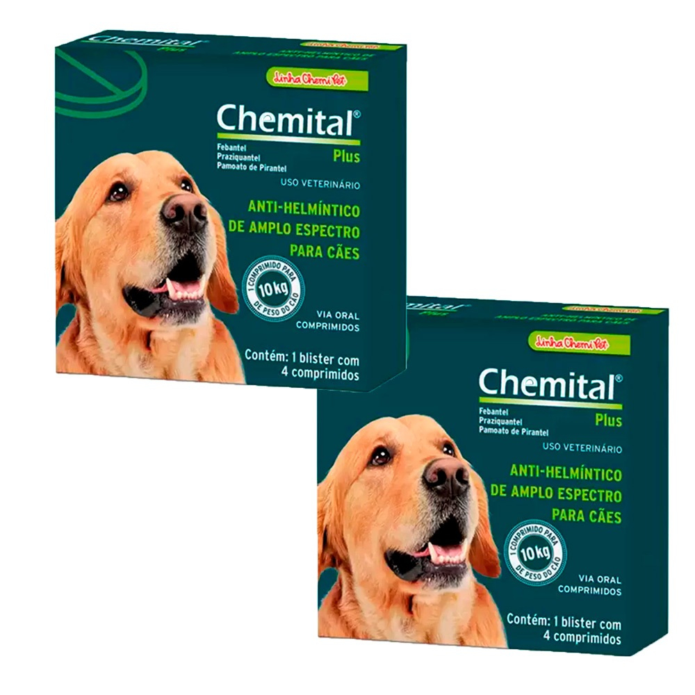 Kit 2 un. Vermífugo Chemital Plus Para Cães Chemitec 4 Comprimidos em Oferta na Shopee