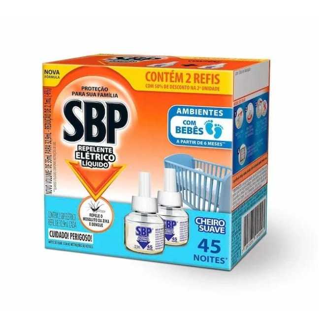 Refil Repelente Elétrico Líquido SBP Cheiro Suave 2 Unidades com 32ml cada
