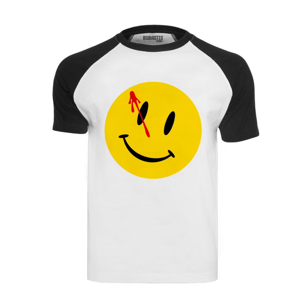 Camiseta Raglan Watchmen Comediante Smile Vigilante Anti Herói Quadrinhos Adulto Infantil