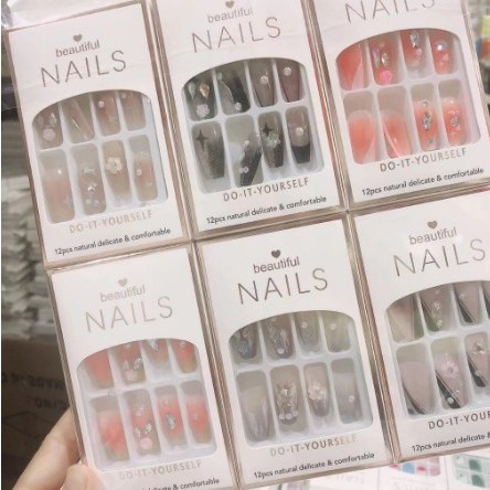 ANA1108 KIT Unha Cola Postiça Decorada Glitter Bailarina Quadrada Amendoada Francesinha Pintada Unha