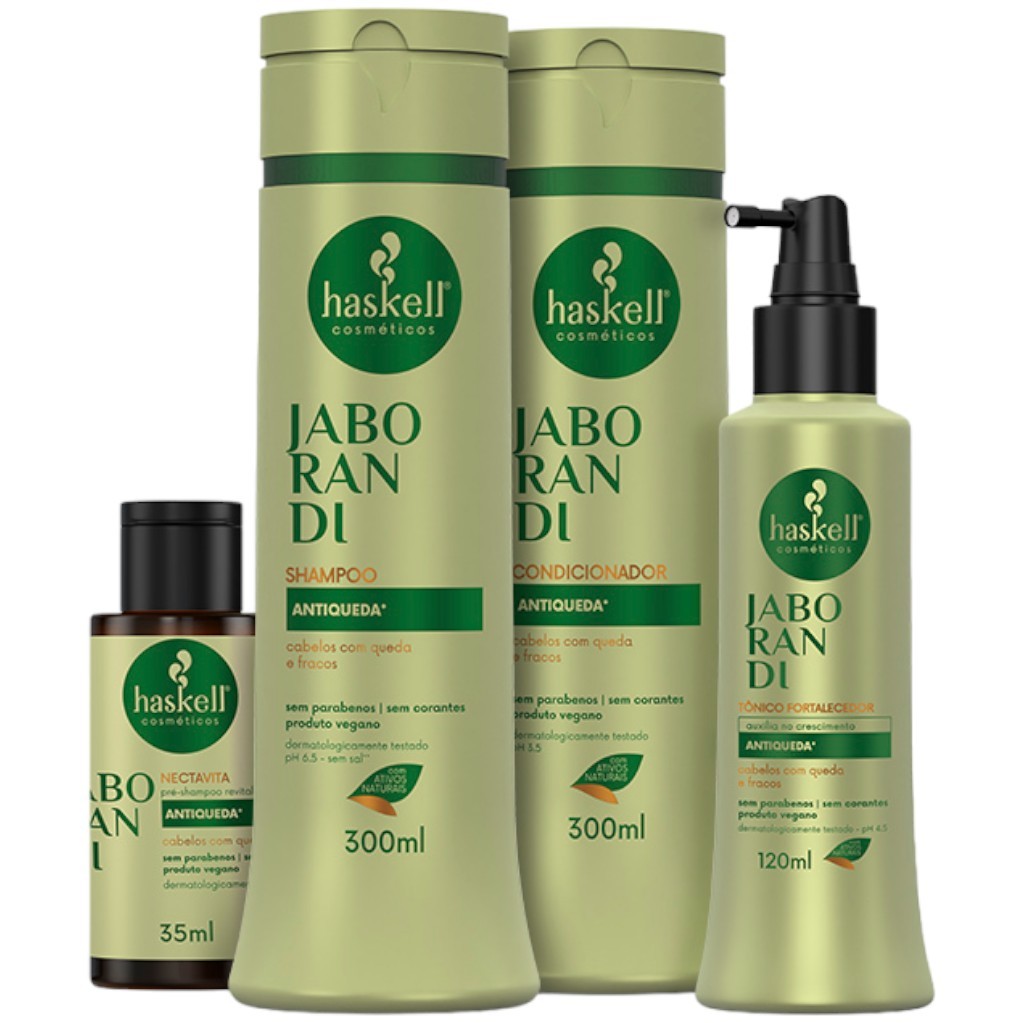 Kit Haskell JABORANDI Shampoo Condic. 300ml 4 Itens Completo