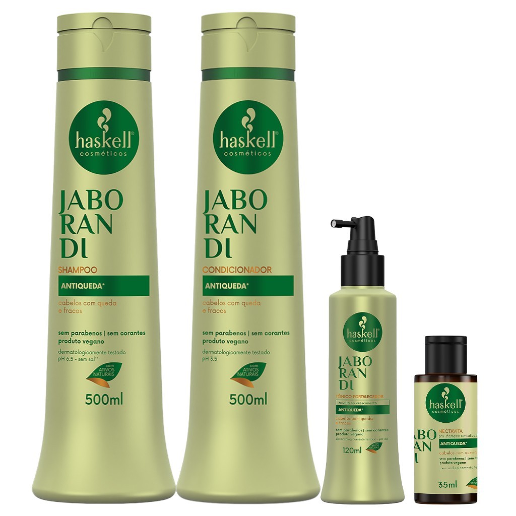 Kit Haskell JABORANDI Shampoo Condic. 500ml 4 Itens Completo