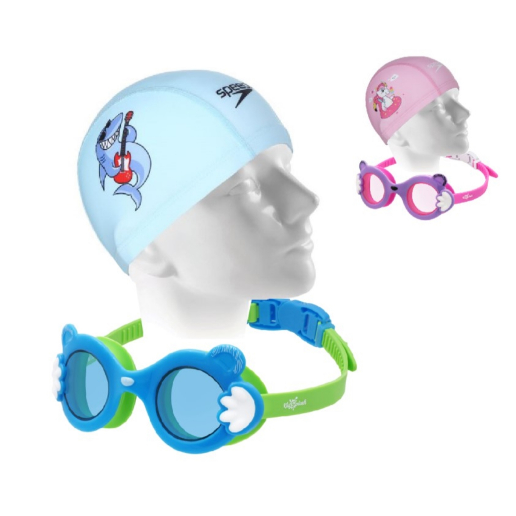 Kit Natação Óculos Speedo Baloo Antiembaçante + Touca Infantil 2 a 4 Anos Fácil de Colocar e Ajustar