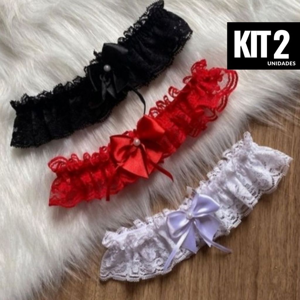 Kit 2 Perneira Persex Feminino Elástica De Renda Com Laço em Cetim Sensual Sexy Lingerie em Oferta na Shopee