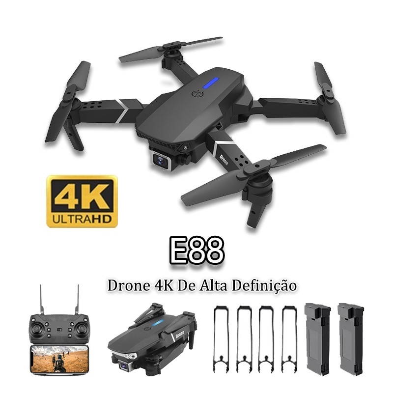 2024 Drone E88 Pro 4K HD Camera Drone Wifi FPV Dobrável Economia de Altura Drone Profissional RC Quadcopter Viagem ao Ar Livre Exploração Fotografia Aérea