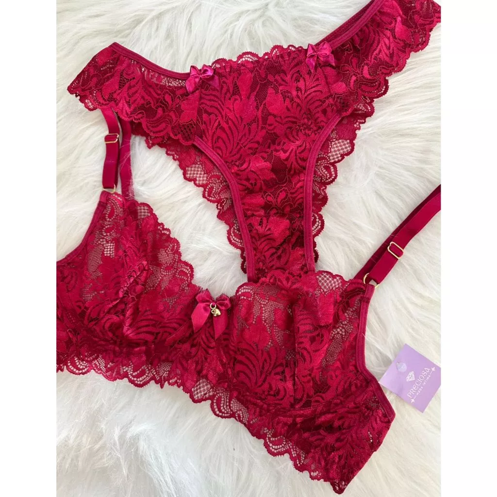 CONJUNTO DE LINGERIE SEM BOJO COM ARO RENDADO COM FIO RENDA FORRADO EM MICROFIBRA MODA INTIMA — imagem 1
