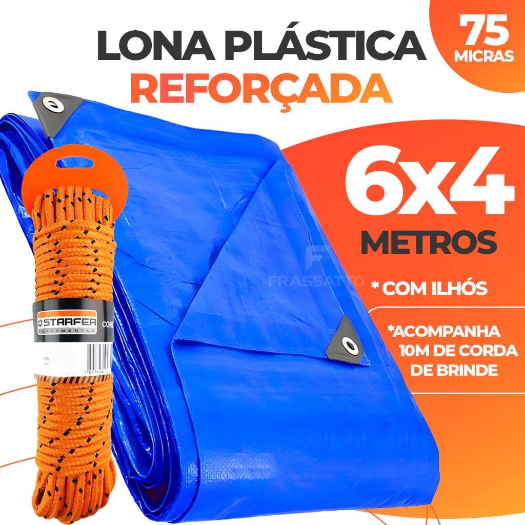 Lona 6x4 Plástica Reforçada Piscina Agricultura Carreta Construção Impermeável 75G Com Ilhós Corda em Oferta na Shopee