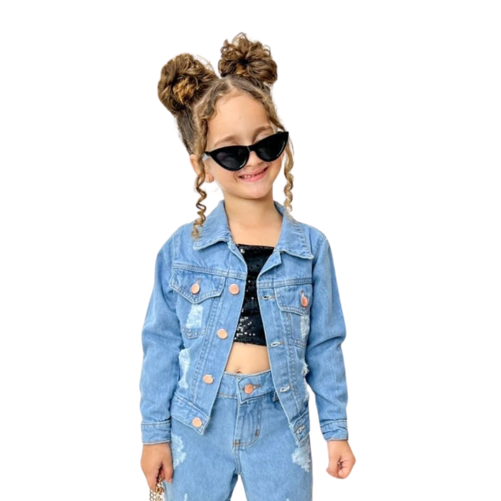 Jaqueta Jeans Infantil Menina Moda Fashion Criança Destroyed