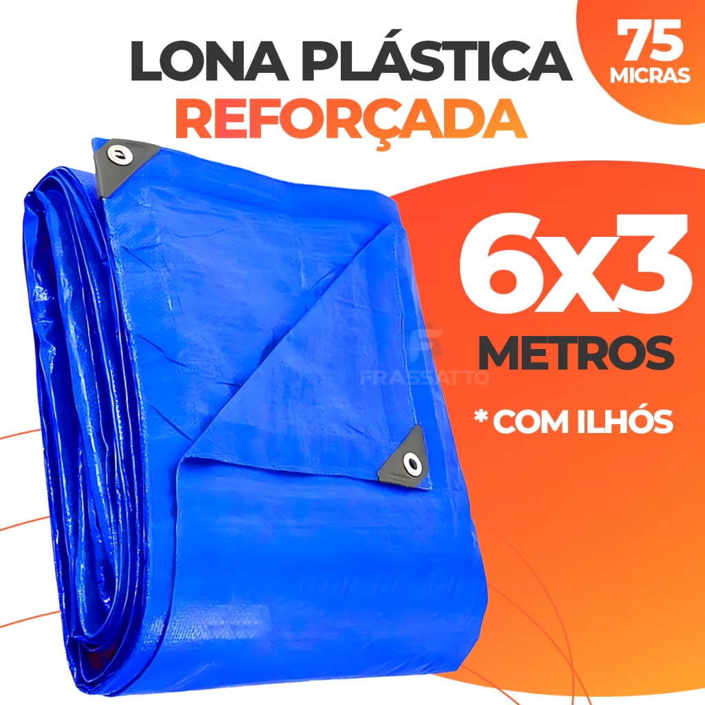 Lona 6x3 Plástica Reforçada Piscina Agricultura Pesca Carreta Construção Impermeável 75G Com Ilhós