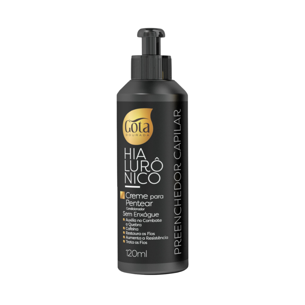Creme para pentear Ácido Hialurônico Cafeína Fortalecimento Preenchimento Cabelos Gota Dourada