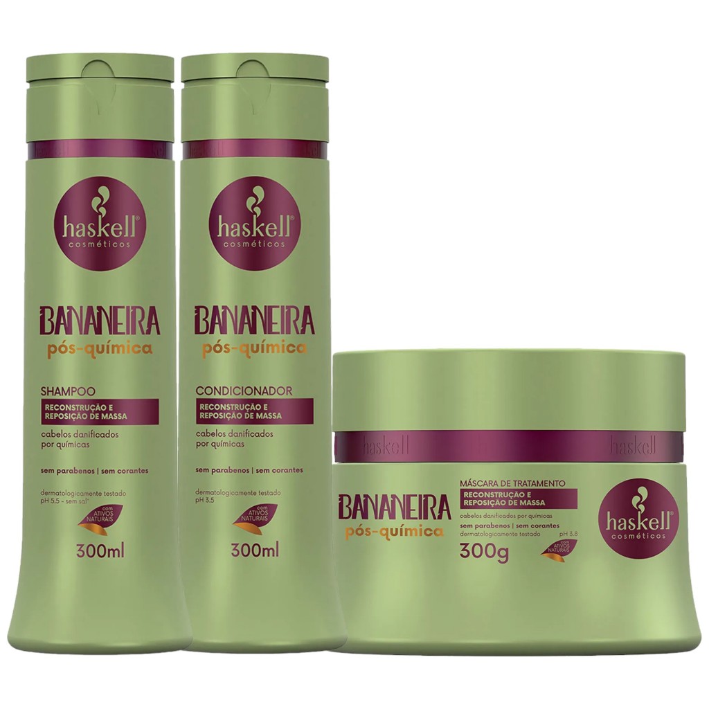 Kit Haskell Bananeira Shampoo 300ML 1 Condicionador 300ML  1 Mascara 300ML