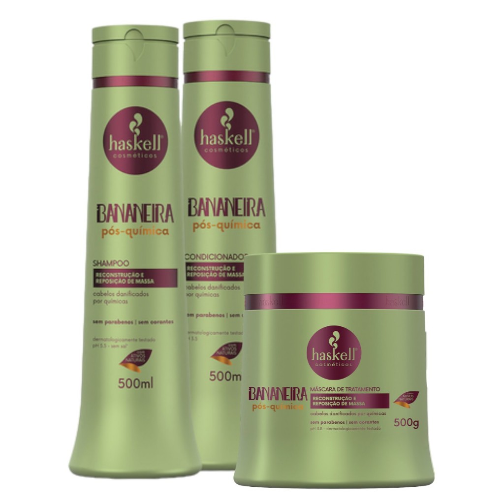 Kit Haskell Bananeira Shampoo 500ML 1 Condicionador 500ML  1 Mascara 500ML