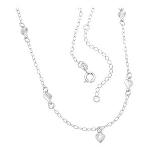 Colar Feminino de Prata 925 Corações Detalhados