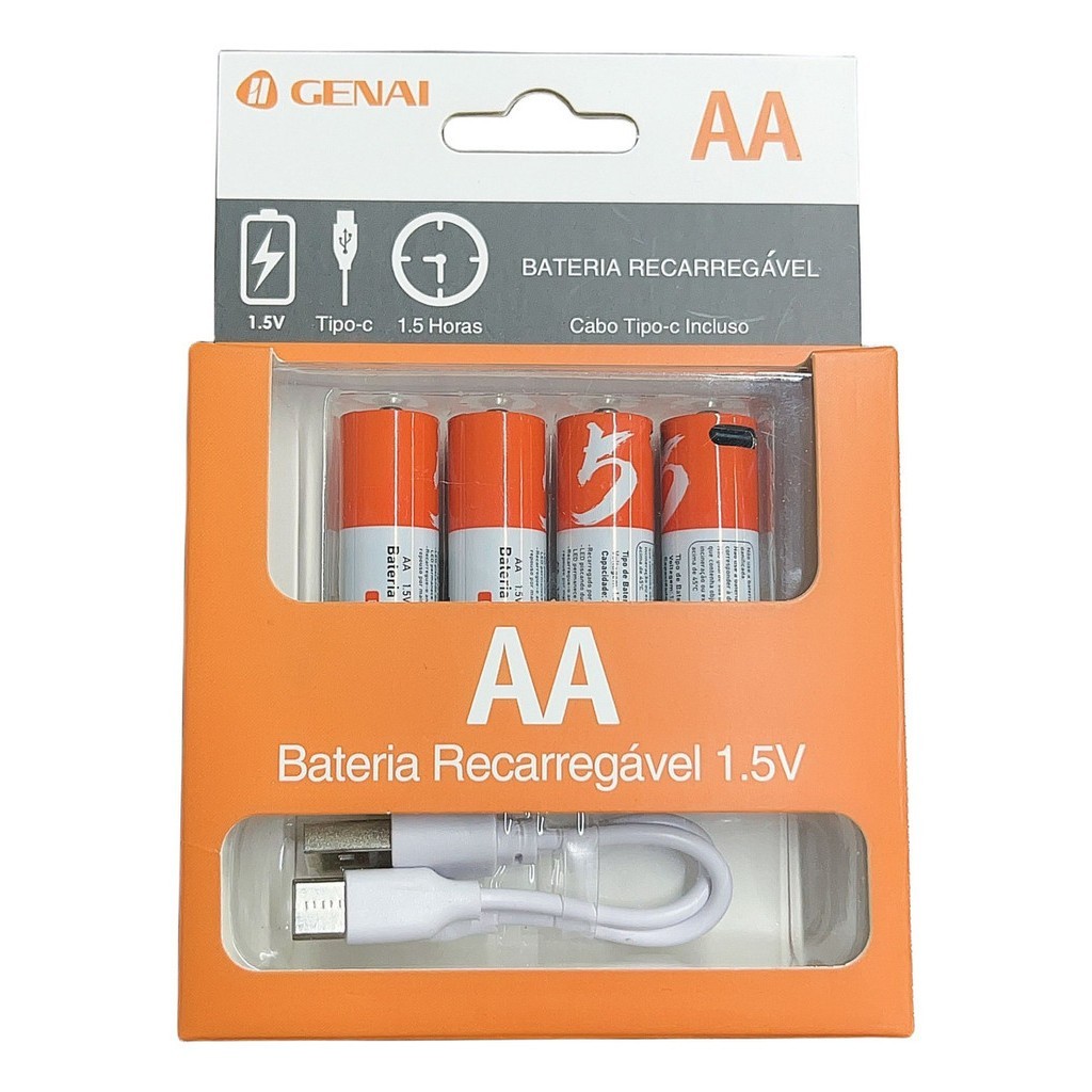 Pilhas AA AAA 9V D CR2 CR123A USB Powervac 1.5v Recarregável USB - TypeC
