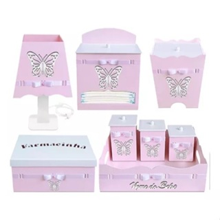 Kit Bebê Rosa Tema Borboleta Personaliza Com Nome Do Bebê em Oferta na Shopee