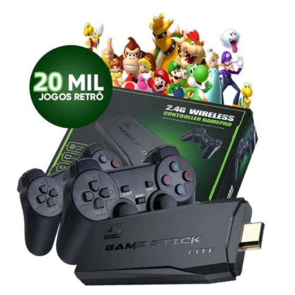 Video game Stick 4K Com 20000 Jogos 64gb 2 Controles Sem Fio Console Portatil Jogos Retro Video Game em Oferta na Shopee