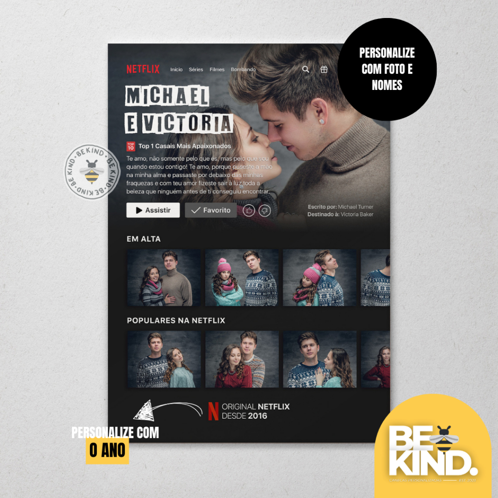 Placa Decorativa Netflix Personalizada 28x20cm MDF Com Suporte | be kind.