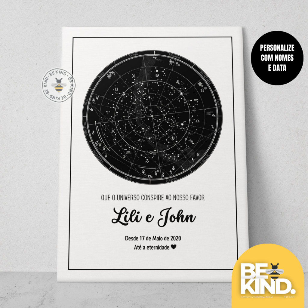 Placa Decorativa Mapa das Estrelas Personalizada 28x20cm MDF Com Suporte | be kind.