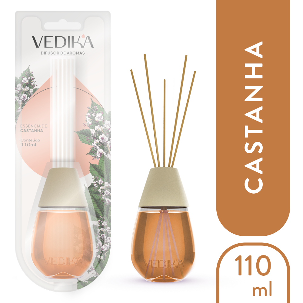 Difusor de Aromas Vedika com Varetas - Castanha 110ml em Oferta na Shopee