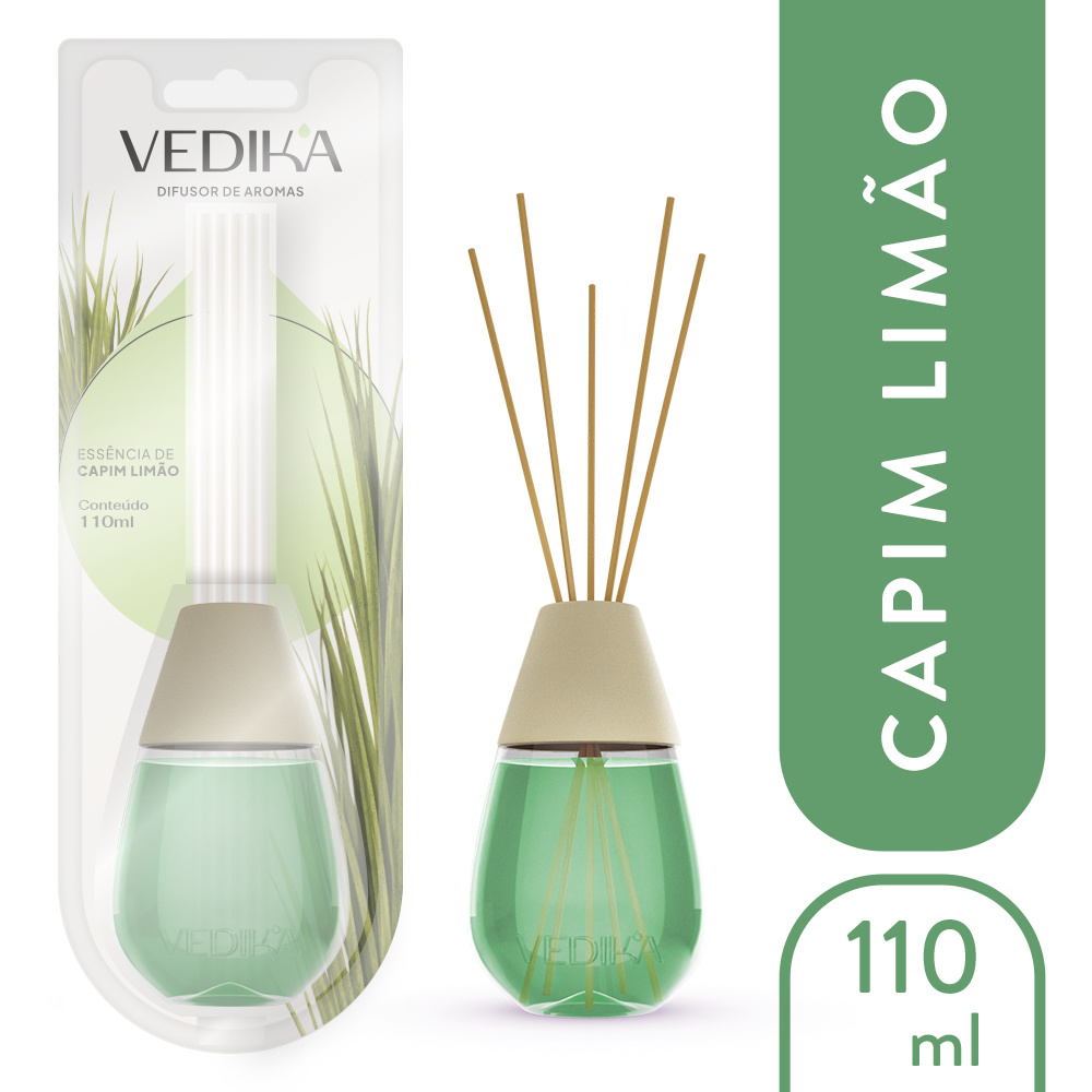 Difusor de Aromas Vedika com varetas - Capim Limão 110ml em Oferta na Shopee