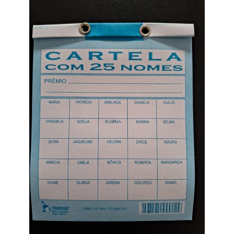 10 CARTELAS DE RIFA 25 Nome de Mulher (Modelo Antigo )
