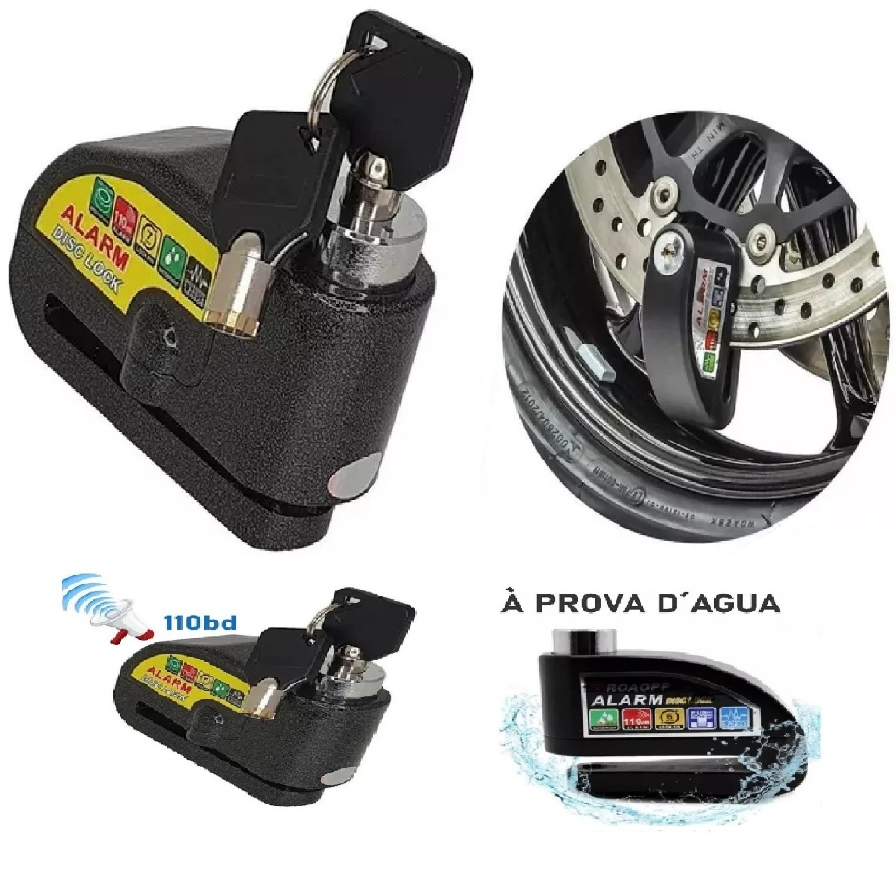 Trava De Disco Cadeado Tranca Moto Antifurto Com Alarme Sonoro Universal Freio a disco Cores