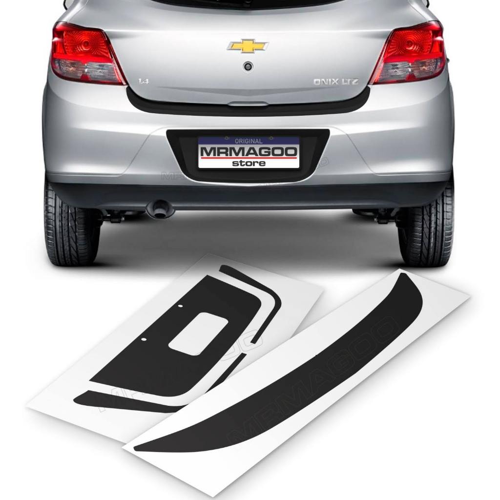 Kit Fundo Placa + Soleira Mala Onix 2013 A 2016 e Joy 2017 a 2019 Adesivo Preto Acessórios Carro